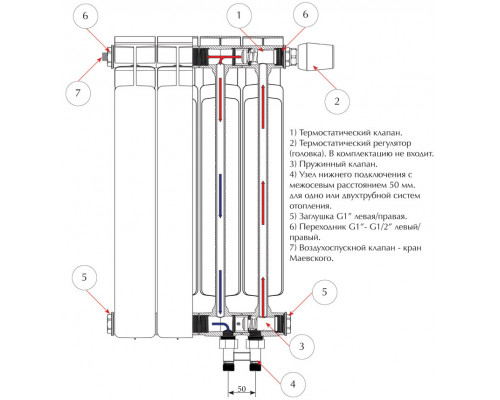 Радиатор биметалл Rifar BASE VENTIL VL 200 x3/4", 6 секции 600вт купить с доставкой